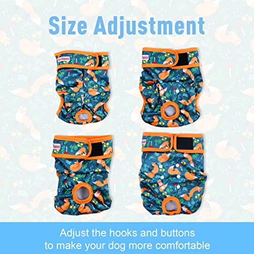 Fuz Bigaza Washable Dog Diapers (3 Pack), Reusable Dog Diapers for Doggie Heat Period, Reusable Doggie Diaper for Female Dogs (Giraffe, Tucan, Fox, Medium)