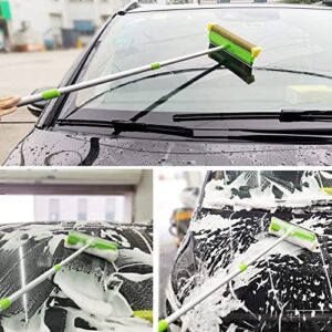 GIANT BEAR Car Wash Brush Mop Set with Long Handle, 42.9" Microfiber Chenille Mitt Not Hurt Paint Scratch Free Aluminum Alloy Cleaning Tool -4 in 1,Glass Window Scrabber Detail Wheel Brush