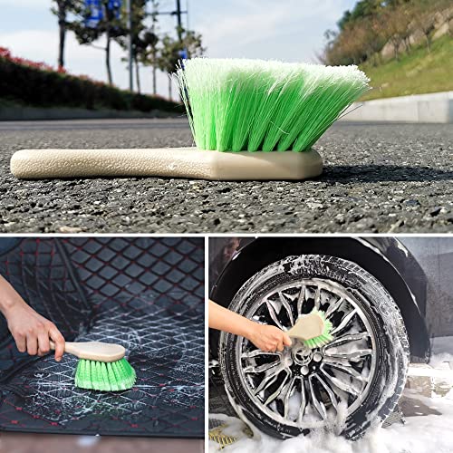 GIANT BEAR Car Wash Brush Mop Set with Long Handle, 42.9" Microfiber Chenille Mitt Not Hurt Paint Scratch Free Aluminum Alloy Cleaning Tool -4 in 1,Glass Window Scrabber Detail Wheel Brush