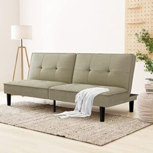 iululu futon bed convertible sleeper sofa with armless design, modern recliner lounge couch for small space, olive