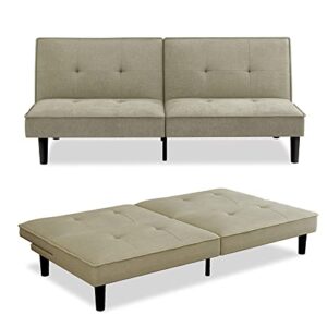 IULULU Futon Bed Convertible Sleeper Sofa with Armless Design, Modern Recliner Lounge Couch for Small Space, Olive