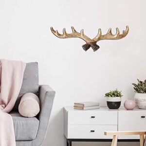 Mingoods Wall Hooks Deer Antler Rack Wall Mounted Cap Coat Clothes Hanger Scarves Towels Key Holder Antler Wall Decoration (Light Brown)