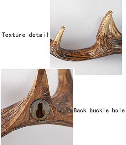 Mingoods Wall Hooks Deer Antler Rack Wall Mounted Cap Coat Clothes Hanger Scarves Towels Key Holder Antler Wall Decoration (Light Brown)