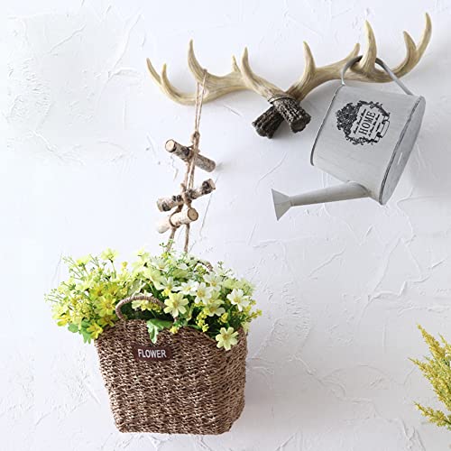 Mingoods Wall Hooks Deer Antler Rack Wall Mounted Cap Coat Clothes Hanger Scarves Towels Key Holder Antler Wall Decoration (Light Brown)