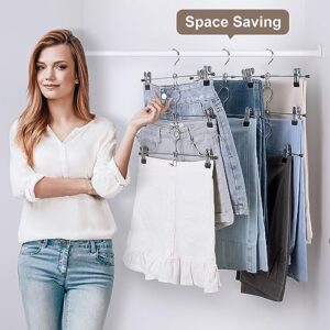 Add-On Metal Pants Hangers with Clips,ESEOE Skirt Hangers Space Saving with Cascading Hook,Adjustable Non-Slip Clip Hangers for Pants, Jean, Shorts, Heavy Duty Skirt Hangers for Women,10 Pack