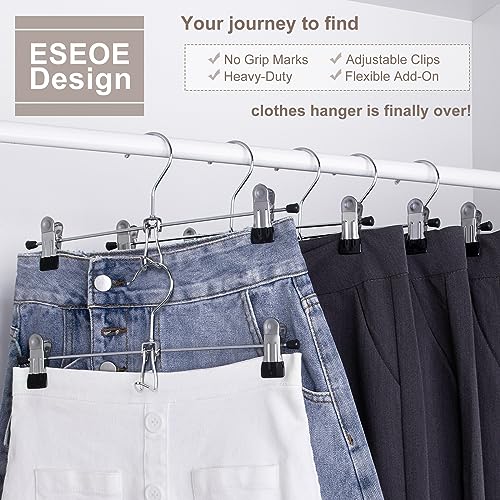 Add-On Metal Pants Hangers with Clips,ESEOE Skirt Hangers Space Saving with Cascading Hook,Adjustable Non-Slip Clip Hangers for Pants, Jean, Shorts, Heavy Duty Skirt Hangers for Women,10 Pack