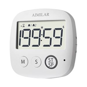 aimilar digital timer with alarm clock - countdown kitchen cooking timer, big digits, magnetic, stand, hang, for oven baking kids teacher study games office gym exercise white