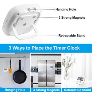 AIMILAR Digital Timer with Alarm Clock - Countdown Kitchen Cooking Timer, Big Digits, Magnetic, Stand, Hang, for Oven Baking Kids Teacher Study Games Office Gym Exercise White