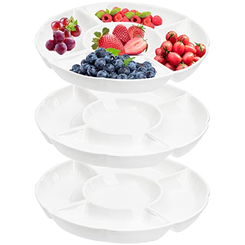 ZENFUN 3 Pcs Porcelain Divided Serving Platters, White Snack Serving Plate Dishes Appetizer Tray for Candy and Nut, Chips & Dip, Cheese, Olives, Fruit, 12''