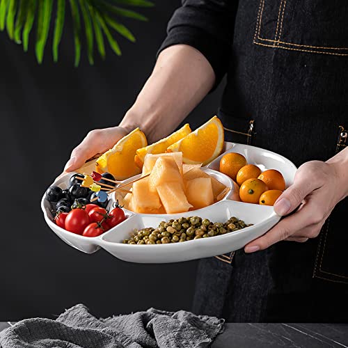 ZENFUN 3 Pcs Porcelain Divided Serving Platters, White Snack Serving Plate Dishes Appetizer Tray for Candy and Nut, Chips & Dip, Cheese, Olives, Fruit, 12''