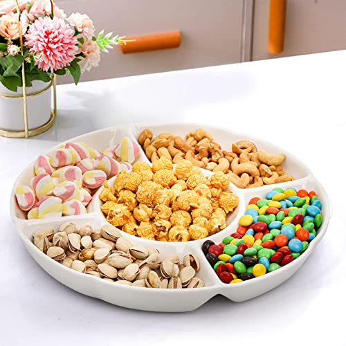 ZENFUN 3 Pcs Porcelain Divided Serving Platters, White Snack Serving Plate Dishes Appetizer Tray for Candy and Nut, Chips & Dip, Cheese, Olives, Fruit, 12''