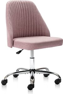homefla home office modern linen swivel task upholstered fabric desk chair armless with wheels, middle, pink