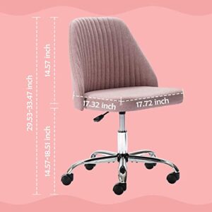 HOMEFLA Home Office Modern Linen Swivel Task Upholstered Fabric Desk Chair Armless with Wheels, Middle, Pink