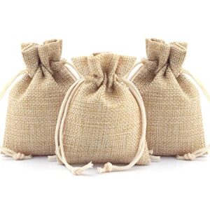 aichlo 50pcs burlap gift bags with drawstring,linen burlap bags candy bags goodies bag for christmas wedding party and diy craft packing (2.7 x 3.5 inch | 9 x 7 cm, natural brown)