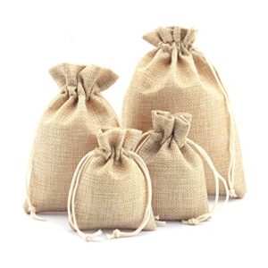 AICHLO 50PCS Burlap Gift Bags with Drawstring,Linen Burlap Bags Candy Bags Goodies Bag for Christmas Wedding Party and DIY Craft Packing (2.7 x 3.5 Inch | 9 x 7 CM, Natural Brown)