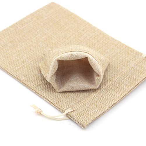 AICHLO 50PCS Burlap Gift Bags with Drawstring,Linen Burlap Bags Candy Bags Goodies Bag for Christmas Wedding Party and DIY Craft Packing (2.7 x 3.5 Inch | 9 x 7 CM, Natural Brown)