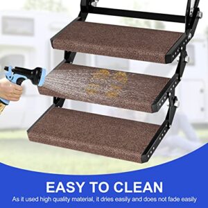 RISTOW RV Step Covers 3 Pack 22" Wide RV Step Rug with Install Hooks Fit 8-11" Deep Camper Step Cover RV Stair Covers Ideal for Wide Radius Steps - Brown