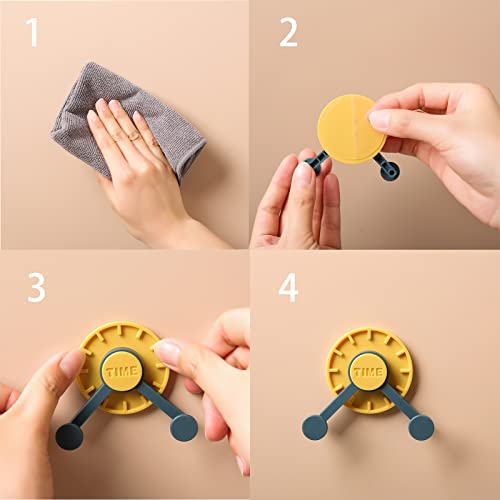 TRENZADO Creative 360° Clock Hooks, Adhesive Hanger Hooks, Colorful Cute Wall and Door Hangers for Hanging Coats Towels Keys, Waterproof Sticky Hooks, 4 PCS Contrast Color