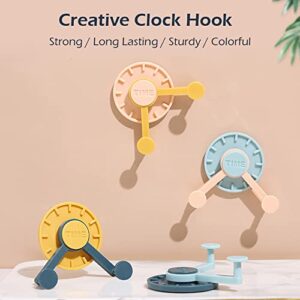 TRENZADO Creative 360° Clock Hooks, Adhesive Hanger Hooks, Colorful Cute Wall and Door Hangers for Hanging Coats Towels Keys, Waterproof Sticky Hooks, 4 PCS Contrast Color