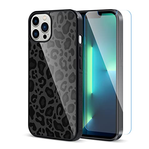 TEAUGHT Compatible with iPhone 13 Pro Case (2021) 6.1 inch, Cute Pattern Black Leopard + Screen Protector Tire Shockproof Cover, Designed for iPhone 13 Pro Case for Girls Women