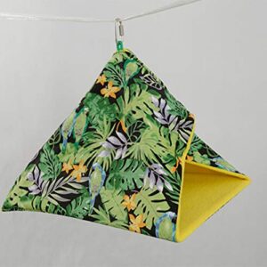 Summer Sunshade Bird Nest Tropical Rainforest Printed Triangle Parrot Hammock Hanging Sleeping Bed Bird Supplies- Size S (Green) Pet House Supplies