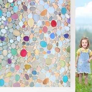 rainbow window privacy film 3d decorative stained glass window film sun uv blocking home window tint non-adhesive static cling bathroom door window coverings glass decals windows stickers,17.5*78.7 in