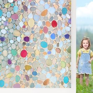 Rainbow Window Privacy Film 3D Decorative Stained Glass Window Film Sun UV Blocking Home Window Tint Non-Adhesive Static Cling Bathroom Door Window Coverings Glass Decals Windows Stickers,17.5*78.7 In