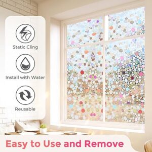 Rainbow Window Privacy Film 3D Decorative Stained Glass Window Film Sun UV Blocking Home Window Tint Non-Adhesive Static Cling Bathroom Door Window Coverings Glass Decals Windows Stickers,17.5*78.7 In