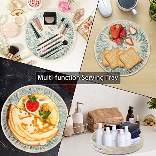 Round Serving Tray Shell Coffee Table Tray with Handles Elegant Decorative Tray for Food,Breakfast,Dinner,Ottoman,Parties,Restaurants and Bathroom, Blue, 11.8'