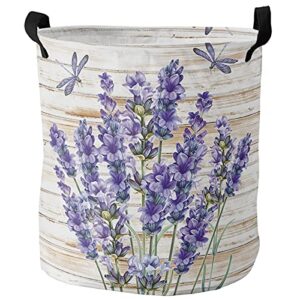 laundry basket purple lavender dragonfly hampers for laundry room/dorm/nursery collapsible clothes hamper with handle waterproof storage baskets for bedroom/bathroom 16.5x17in
