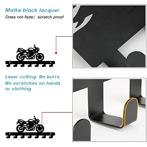 SUPERDANT Iron Wall Hook Motorcycle Metal Art Wall Hangers Decorative Organizer Rack with 7 Hooks for Bag Clothes Key Scarf Wall Decoration Black (5.9x13in)