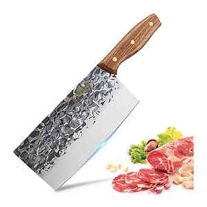 kitory cleaver knife, middle thick blade chinese kitchen chef knife for meat and vegetable cutting, hand forged full tang meat cleaver for home kitchen