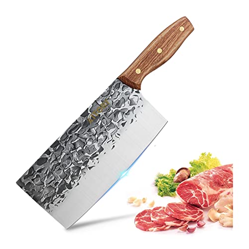 Kitory Cleaver Knife, Middle Thick Blade Chinese Kitchen Chef Knife for meat and vegetable cutting, Hand Forged Full Tang Meat Cleaver for home kitchen