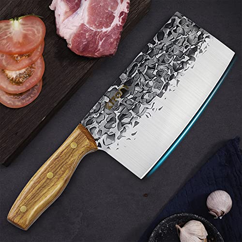 Kitory Cleaver Knife, Middle Thick Blade Chinese Kitchen Chef Knife for meat and vegetable cutting, Hand Forged Full Tang Meat Cleaver for home kitchen