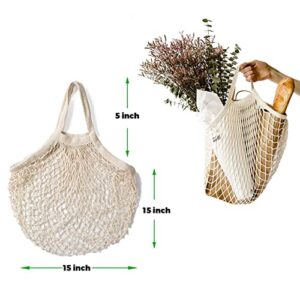 Tensico Reusable extra-length Shoulder strap Mesh Bags Cotton Mesh Grocery Bags,100% Cotton Net Cotton String Shopping Bag,Eco Market Bag Tote Bag Vegetable,Pack of 4 Portable Washable.