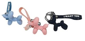 cute dog keychain balloon dog style keyring soft silicon interior decor car home office decoration animal keyhook lovely puppy key holder (3ea set(black+pink+sky-blue))