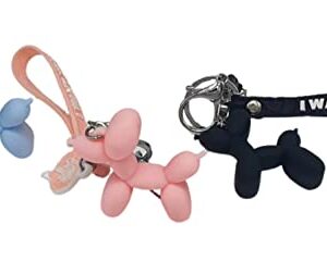 Cute Dog Keychain Balloon Dog Style Keyring soft Silicon interior decor Car Home Office Decoration Animal Keyhook Lovely Puppy Key Holder (3ea set(Black+Pink+Sky-blue))