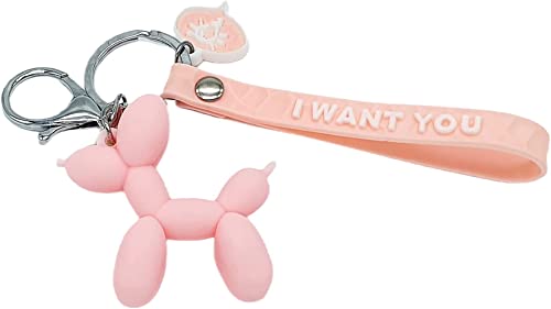 Cute Dog Keychain Balloon Dog Style Keyring soft Silicon interior decor Car Home Office Decoration Animal Keyhook Lovely Puppy Key Holder (3ea set(Black+Pink+Sky-blue))