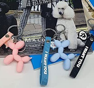 Cute Dog Keychain Balloon Dog Style Keyring soft Silicon interior decor Car Home Office Decoration Animal Keyhook Lovely Puppy Key Holder (3ea set(Black+Pink+Sky-blue))