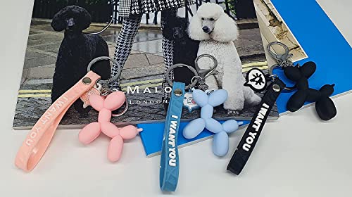 Cute Dog Keychain Balloon Dog Style Keyring soft Silicon interior decor Car Home Office Decoration Animal Keyhook Lovely Puppy Key Holder (3ea set(Black+Pink+Sky-blue))