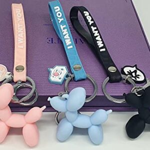 Cute Dog Keychain Balloon Dog Style Keyring soft Silicon interior decor Car Home Office Decoration Animal Keyhook Lovely Puppy Key Holder (3ea set(Black+Pink+Sky-blue))