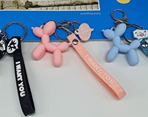 Cute Dog Keychain Balloon Dog Style Keyring soft Silicon interior decor Car Home Office Decoration Animal Keyhook Lovely Puppy Key Holder (3ea set(Black+Pink+Sky-blue))