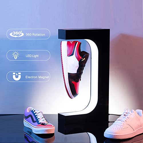 DuliCube Levitating Shoe Display Floating Shelf Magnetic Sneaker Stand with LED Light Rotating Acrylic Holder for Advertising Exhibition Show in Shop Store Gift Home Decoration (Black 2)