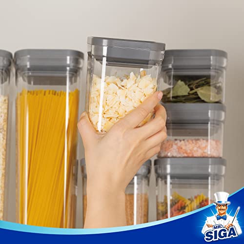 MR.SIGA 8 Piece Airtight Food Storage Container Set, BPA Free Kitchen Pantry Organization Canisters, One-Handed Airtight Plastic Containers with Lids for Cereal, Spaghetti, Pasta, Gray