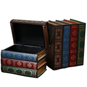 plazotta 2 pack decorative book boxes wooden antique book decorations vintage book storage box (style c)