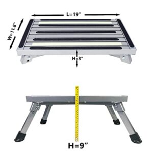 Aluminum Folding RV Steps with 2 Luminous Strips, Working Platform, One Step Ladder, Rubber Feet and Sandy Surface, for RV, Motorhome, Trainler, SUV, Garage, Office & Kitchen, Load Capacity 440LBS