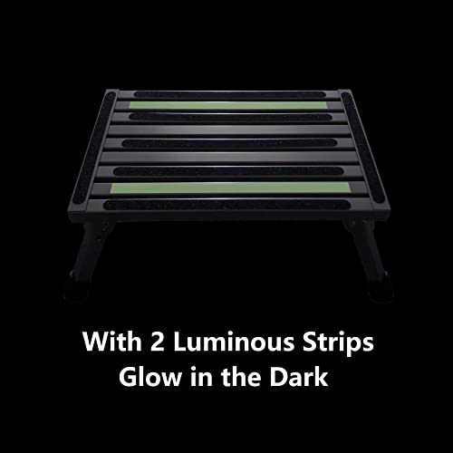 Aluminum Folding RV Steps with 2 Luminous Strips, Working Platform, One Step Ladder, Rubber Feet and Sandy Surface, for RV, Motorhome, Trainler, SUV, Garage, Office & Kitchen, Load Capacity 440LBS