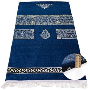 modefa turkish islamic prayer rug - foldable orthopedic foam prayer mat janamaz - thick & comfortable padded muslim praying mat for men & women - ramadan or eid gift - luxury meccan (deep blue)