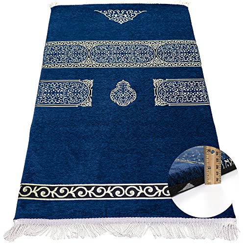 Modefa Turkish Islamic Prayer Rug - Foldable Orthopedic Foam Prayer Mat Janamaz - Thick & Comfortable Padded Muslim Praying Mat for Men & Women - Ramadan or Eid Gift - Luxury Meccan (Deep Blue)