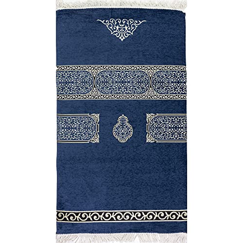 Modefa Turkish Islamic Prayer Rug - Foldable Orthopedic Foam Prayer Mat Janamaz - Thick & Comfortable Padded Muslim Praying Mat for Men & Women - Ramadan or Eid Gift - Luxury Meccan (Deep Blue)